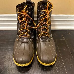 LL Bean Men’s Duck Boot 8” - DARK BROWN with gum sole.  Minimal Use